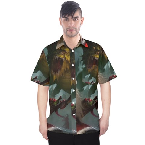 A Santa Claus Standing In Front Of A Dragon Men s Hawaii Shirt by bobilostore