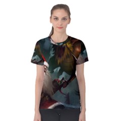 A Santa Claus Standing In Front Of A Dragon Low Women s Cotton Tee