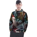 A Santa Claus Standing In Front Of A Dragon Low Men s Pullover Hoodie View1