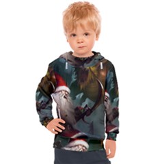 A Santa Claus Standing In Front Of A Dragon Low Kids  Hooded Pullover by EmporiumofGoods