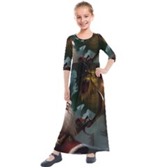 A Santa Claus Standing In Front Of A Dragon Low Kids  Quarter Sleeve Maxi Dress by EmporiumofGoods