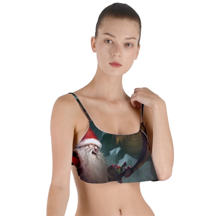 A Santa Claus Standing In Front Of A Dragon Low Layered Top Bikini Top 