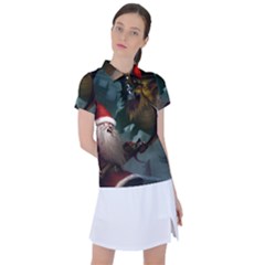 A Santa Claus Standing In Front Of A Dragon Low Women s Polo Tee