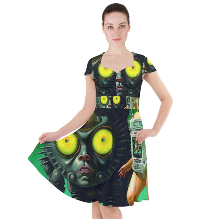 Little Girl With Cyborg Kitten Cap Sleeve Midi Dress