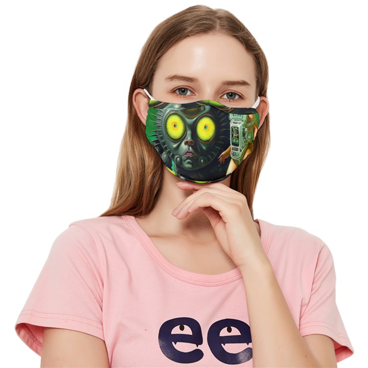 Little Girl With Cyborg Kitten Fitted Cloth Face Mask (Adult)