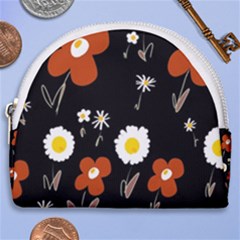 Daisy Flowers Brown White Yellow Black  Horseshoe Style Canvas Pouch by Mazipoodles