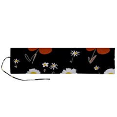 Daisy Flowers Brown White Yellow Black  Roll Up Canvas Pencil Holder (l) by Mazipoodles