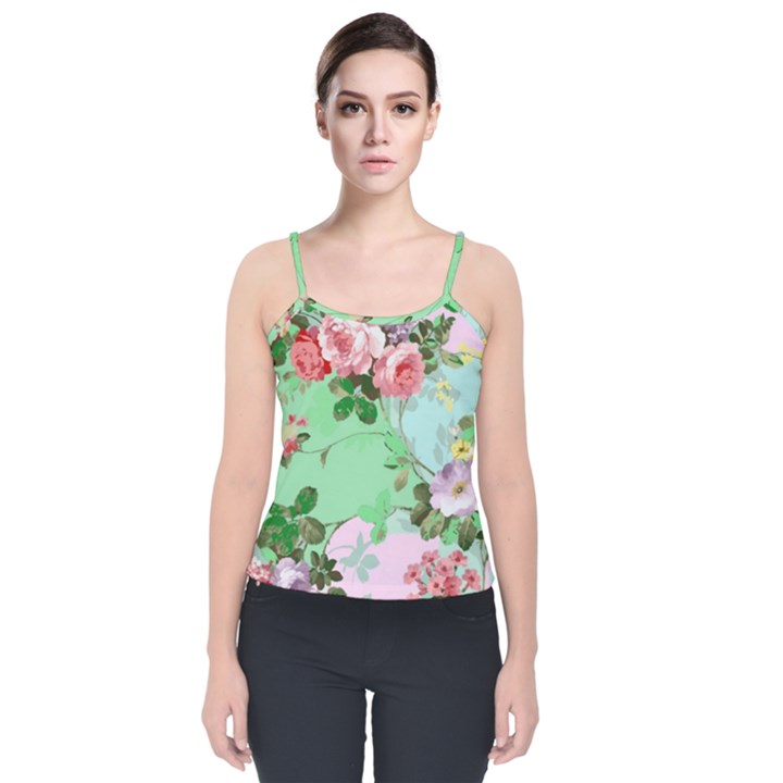 Shabby chic floral  Velvet Spaghetti Strap Top