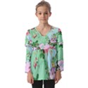 Shabby chic floral  Kids  V Neck Casual Top View1