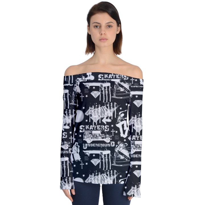 Skater-underground2 Off Shoulder Long Sleeve Top