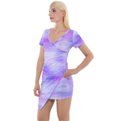 Bright Colored Stain Abstract Pattern Short Sleeve Asymmetric Mini Dress