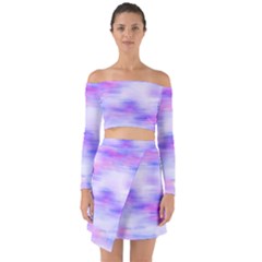 Bright Colored Stain Abstract Pattern Off Shoulder Top With Skirt Set