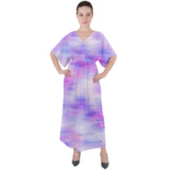 Bright Colored Stain Abstract Pattern V-neck Boho Style Maxi Dress by dflcprintsclothing