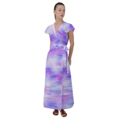 Bright Colored Stain Abstract Pattern Flutter Sleeve Maxi Dress by dflcprintsclothing