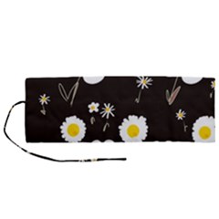 Daisy Flowers White Yellow Black  Roll Up Canvas Pencil Holder (m) by Mazipoodles