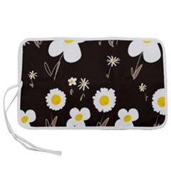 Daisy Flowers White Yellow Black  Pen Storage Case (l) by Mazipoodles