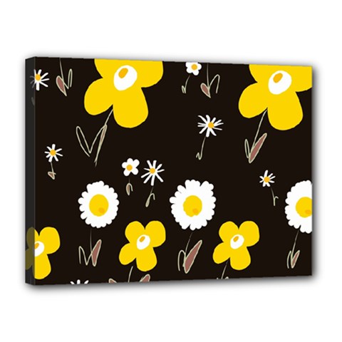 Daisy Flowers White Yellow Brown Black Canvas 16  X 12  (stretched) by Mazipoodles