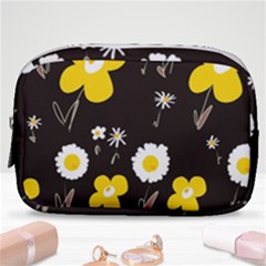 Daisy Flowers White Yellow Brown Black Make Up Pouch (small) by Mazipoodles