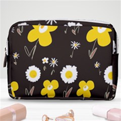 Daisy Flowers White Yellow Brown Black Make Up Pouch (medium) by Mazipoodles