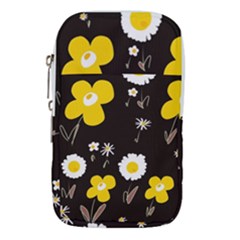 Daisy Flowers White Yellow Brown Black Waist Pouch (large) by Mazipoodles