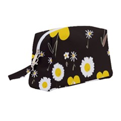 Daisy Flowers White Yellow Brown Black Wristlet Pouch Bag (medium) by Mazipoodles