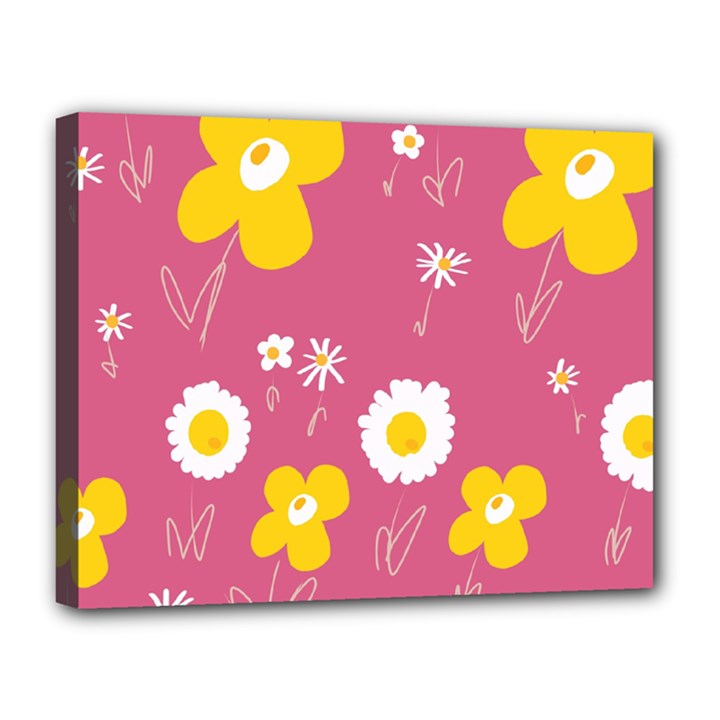 Daisy Flowers Yellow White Dusty Dark Blush Pink Canvas 14  x 11  (Stretched)