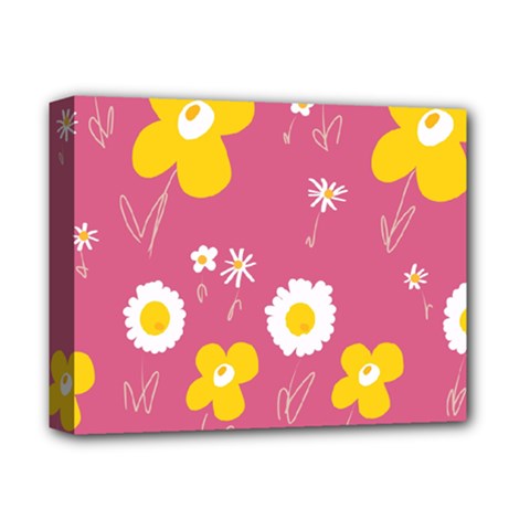 Daisy Flowers Yellow White Dusty Dark Blush Pink Deluxe Canvas 14  X 11  (stretched) by Mazipoodles