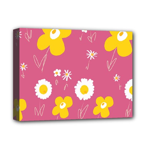 Daisy Flowers Yellow White Dusty Dark Blush Pink Deluxe Canvas 16  X 12  (stretched)  by Mazipoodles