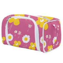 Daisy Flowers Yellow White Dusty Dark Blush Pink Toiletries Pouch by Mazipoodles