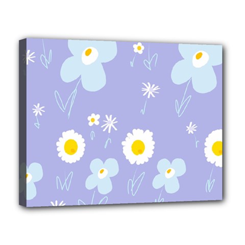 Daisy Flowers Blue White Yellow Lavender Canvas 14  X 11  (stretched) by Mazipoodles