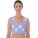 Daisy Flowers Blue White Yellow Lavender Velvet Crop Top View1