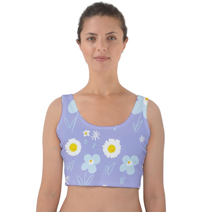 Daisy Flowers Blue White Yellow Lavender Velvet Crop Top