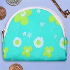 Daisy Flowers Lime Green White Turquoise  Horseshoe Style Canvas Pouch by Mazipoodles