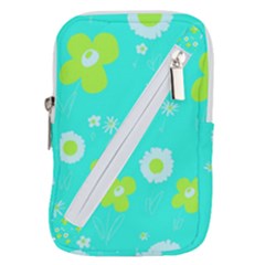 Daisy Flowers Lime Green White Turquoise  Belt Pouch Bag (large) by Mazipoodles