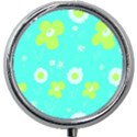 Daisy Flowers Lime Green White Turquoise  Mini Round Pill Box View1