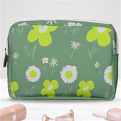 Daisy Flowers Lime Green White Forest Green  Make Up Pouch (medium) by Mazipoodles