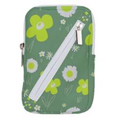 Daisy Flowers Lime Green White Forest Green  Belt Pouch Bag (small) by Mazipoodles