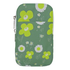 Daisy Flowers Lime Green White Forest Green  Waist Pouch (large) by Mazipoodles