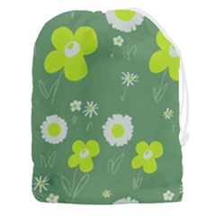 Daisy Flowers Lime Green White Forest Green  Drawstring Pouch (3xl) by Mazipoodles