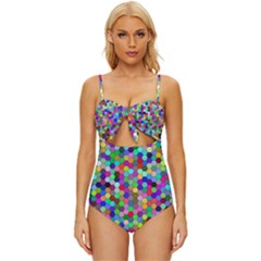 Background Color Knot Front One-piece Swimsuit by artworkshop