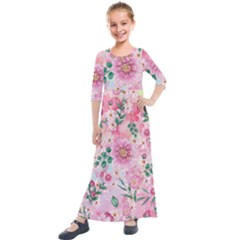 Cottage Garden  Kids  Quarter Sleeve Maxi Dress by PollyParadiseBoutique7