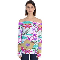 Colorful Abstract Floral Off Shoulder Long Sleeve Top by Arttowear