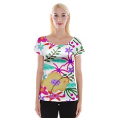 Colorful Abstract Floral Cap Sleeve Top by Arttowear