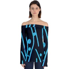 Black And Blue Abstract Art To Wear Off Shoulder Long Sleeve Top by Arttowear