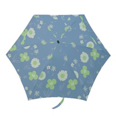 Daisy Flowers Pastel Green White Blue  Mini Folding Umbrellas by Mazipoodles