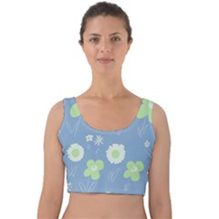 Daisy Flowers Pastel Green White Blue  Velvet Crop Top by Mazipoodles