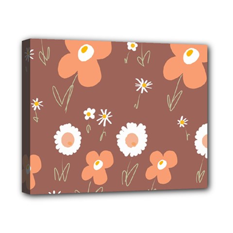 Daisy Flowers Coral White Green Brown  Canvas 10  X 8  (stretched) by Mazipoodles