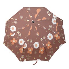 Daisy Flowers Coral White Green Brown  Folding Umbrellas by Mazipoodles