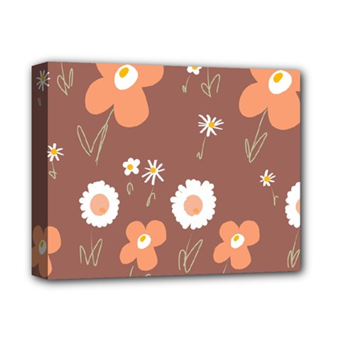 Daisy Flowers Coral White Green Brown  Deluxe Canvas 14  X 11  (stretched) by Mazipoodles