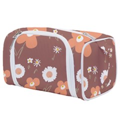 Daisy Flowers Coral White Green Brown  Toiletries Pouch by Mazipoodles